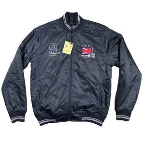 Austin Reed London Men’s Bomber Jacket Large Navy Full Zip Racing Size Large NWT